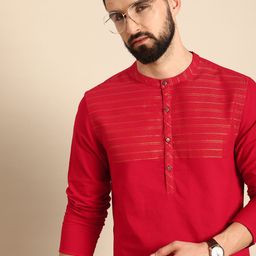 Anouk Men Red Striped Pure Cotton Kurta-30