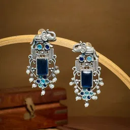 NAMAN ARTS Silver Plated Artificial Stones Studded & Beaded Contemporary Drop Earrings-17