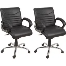 Sunview 70 kg Weight Capacity Floora Leatherette Medium Back Black Office Chair (Pack of 2)-picture-2