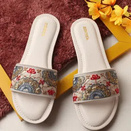 Anouk Women Ethnic Woven Design Open Toe Flats with Embroidered-image-70