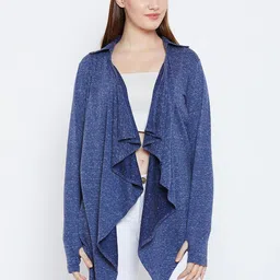 Hypernation Women Blue Solid Open Front Shrug-18