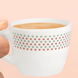 Larah by BOROSIL Waltz White & Orange Colored 6 Pieces Floral Printed Matte Cups 90ml image 3