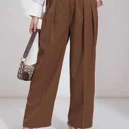 chic by tokyo talkies Tokyo Talkies Women Solid Pleated Straight Leg Pants-picture-27