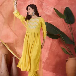 Sangria Women Zari Sequence Embroidered Kurta & Trousers With Dupatta image 4