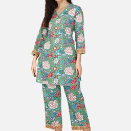 KAHVA Pure Cotton Printed Top With Trousers Co-Ords-image-7