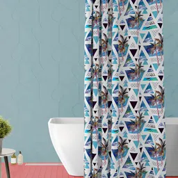 ArtzFolio White & Blue Tropical Printed Waterproof Shower Curtain-image-53