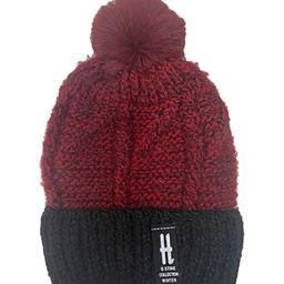SYGA Knitted Faux Fur Bobble Pom Pom Woollen Cap Maroon - Diameter 17 cm-image-31
