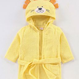 Babyhug Knit Terry Full Sleeves Hooded Bath Robe Lion Embroidered - Yellow-image-87
