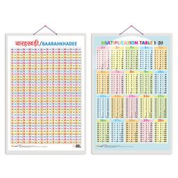 GOWOO Set of 2 Baarahkhadee and Multiplication Table 1-20 Early Learning Educational Charts Non-Tearable & Waterproof Double Sided Laminated - Multicolour-1