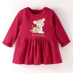 Simply Interlock Full Sleeves Frock Deer Print - Pink-image-33