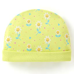 Babyhug 100% Cotton Knit Floral Print Cap - Green-image-99