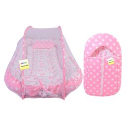 Kwitchy Baby Bedding Combo for New Born Cushioned Mattress Bed & Sleeping Bag Cum Carry Wrapper  Pink-22