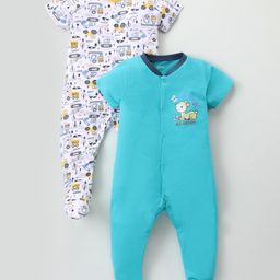OHMS Single Jersey Half Sleeves Sleepsuit With Vehicles And Deer Print Pack Of 2 - Multicolor-image-67