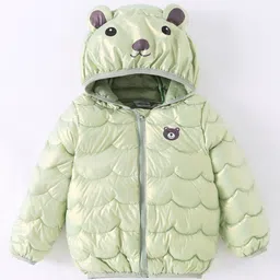 Kookie Kids Full Sleeves Front Open Padded Hooded Quilted Jacket With Ears Applique - Green-picture-49