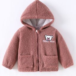 Kookie Kids Full Sleeves Hooded Front Open Sweatshirt With Bear Patch Detailing - Dark Pink-image-42
