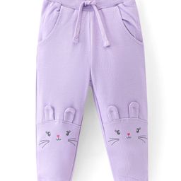 Babyhug French Terry Knit Full Length Lounge Pant with Animal Applique - Lavender-image-94