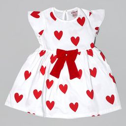 Be Awara Cotton Cap Sleeves Heart Printed Dress - White-image-60