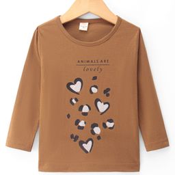 Olio Kids Cotton Knit Full Sleeves Winter T-Shirt With Heart Print - Brown-image-56