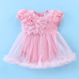 Mark & Mia Woven Sleeveless Party Frock with Bow Applique & Frill Detailing - Pink-image-12