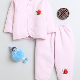 BUMZEE Fleece Full Sleeves Snail Printed Winter Wear Set - Pink-image-30