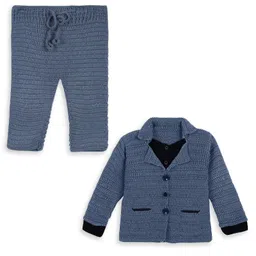 Windrop Solutions Full Sleeves Crocheted Blazer & Solid Pant Set - Grey-picture-14