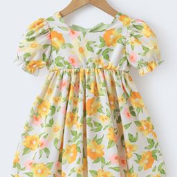 Mark & Mia Half Puffed Sleeves Frock with Floral Print - Yellow-image-81