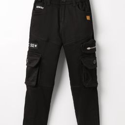 Olio Kids Cotton Woven Full Length Trouser With Cargo Pockets - Black-image-45