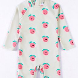 Mark & Mia Full Raglan Sleeves Legged Swimsuit With Fruit Print - Beige-8