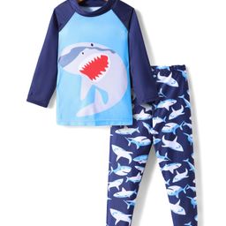 KIDLINGSS Full Raglan Sleeves Sharks Printed Tee & Pant Set - Navy Blue-image-13