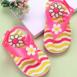 Babyoye Velcro Closure Flip Flops with Floral Print - Pink-picture-38