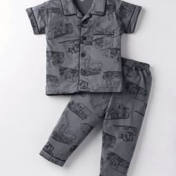 Evimo Single Jersey Half Sleeves Co-ords Night Suit with Vehicle Print - Grey-image-49