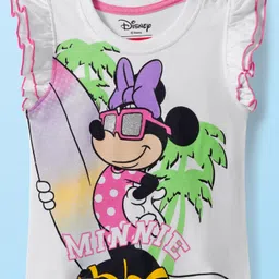 Babyhug Disney Single Jersey Knit Frill Sleeves T-Shirt with Minnie Mouse Graphics - White-picture-10