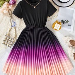 YK Girls Ombre Dyed Fit & Flare Midi Dress-image-86