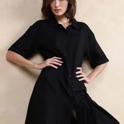 RAREISM Women Shirt Collar Fit and Flare Mini Dress-picture-41