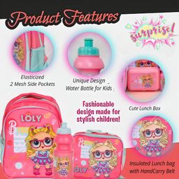 Elecart 5-in-1 Loly School Bag Combo Set Backpack, Lunch Bag, Tiffin Box, Water Bottle & Pencil Pouch Bright & Practical Back-to-School Essentials for Kids image 3