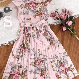 White World Girls Floral Printed Fit & Flare Midi Dress-image-19