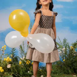 VASTRAMAY Girls Printed Flutter Sleeve Fit and Flare Dress-image-50