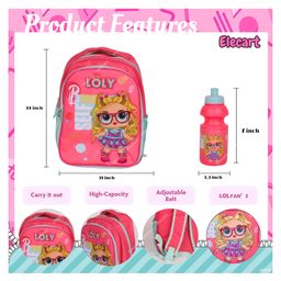 Elecart 5-in-1 Loly School Bag Combo Set Backpack, Lunch Bag, Tiffin Box, Water Bottle & Pencil Pouch Bright & Practical Back-to-School Essentials for Kids image 4