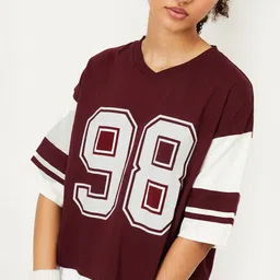 max Women Typography Printed V-Neck Pure Cotton T-shirt-image-88