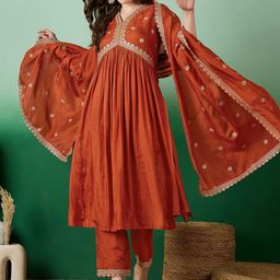 Sangria Vichitra Zari Sequence Work Embroidered Alia Cut Kurta With Trousers & Dupatta image 1