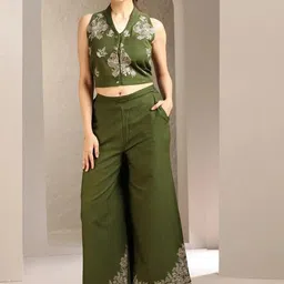 COTTON CULTURE Embroidered Flex Cotton Top With Palazzo-image-72