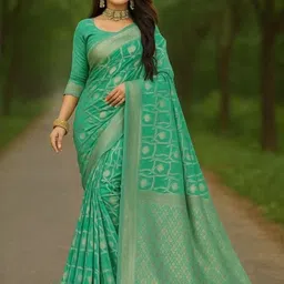 Moda Rapido Fluorescent Green Pure Cotton Woven Design Sarees-picture-1