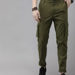 Roadster Men Olive Green Regular Fit Solid Cargos-picture-43
