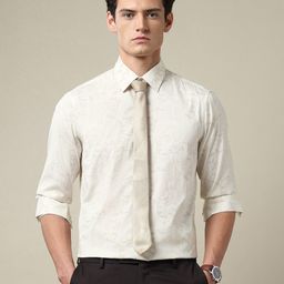 Arrow Men Tailored Fit Textured Spread Collar Pure Cotton Formal Shirt-picture-19