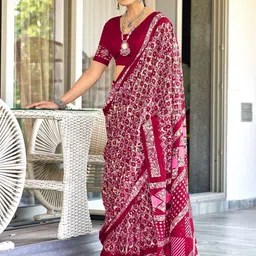 Anouk Ethnic Motifs Pure Cotton Handloom Block Print Saree-image-69