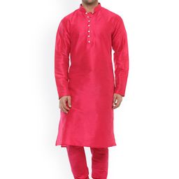 Hangup Men Pink Solid A-Line Dupain Silk Kurta-picture-39