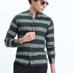 SHOWOFF Men Green Striped Cotton Slim Fit Shirt-picture-15