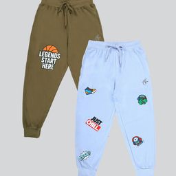 KiddoPanti Boys Pack Of 2 Typographic Printed Pure Cotton Joggers-picture-36