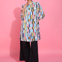 HERE&NOW Women Geometric Striped Crepe Kurta-picture-33