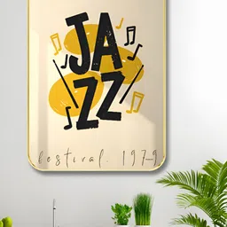 SAF Beige & Yellow Jazz Festival Printed Wood Wall Art-18